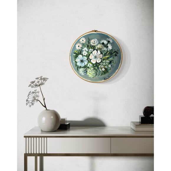 Hand-Painted Floral Canvas | Soft White Flower Bouquet - Picture 1 of 4